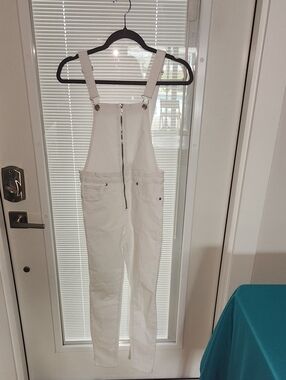 Girls White Overalls - Classic Zip Front